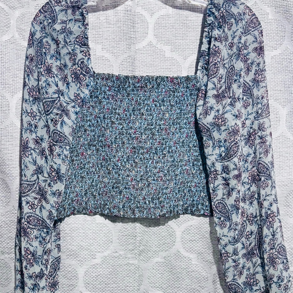 American Eagle Cottagecore Smocked Crop Top Fairycore Puff Sleeve M